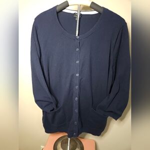 Talbots Women’s 3XP Navy Pima Cotton Open-Front Cardigan